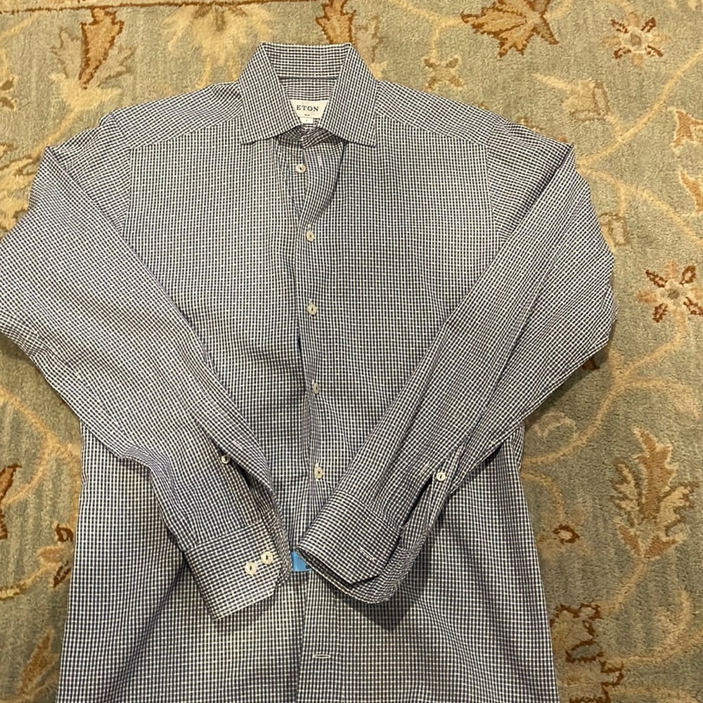 Eton Men's Slim-Fit Cotton Twill Button-up Dress Shirt Size 14.5